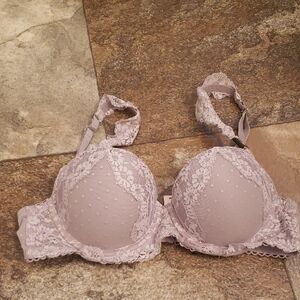 Victoria's Secret 34B Lined Demi Bra Dream Angels Lace Grey Purple